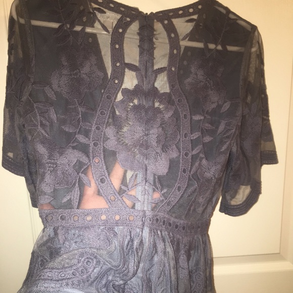 Blue Grey Embroidered Lace Romper - Picture 4 of 6